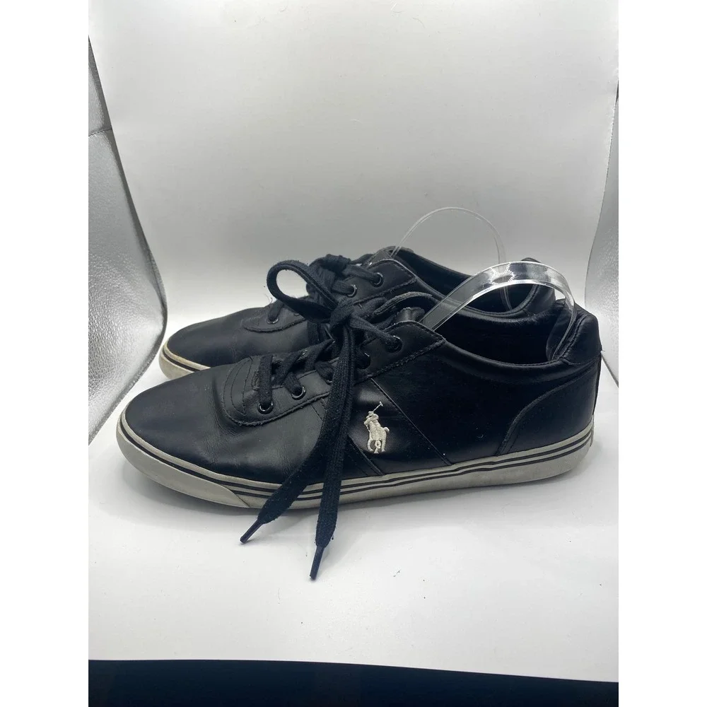 Polo Ralph Lauren‎ Leather Sneakers Casual Shoes Black Low Top Size 12